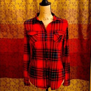 Red plaid button up shirt